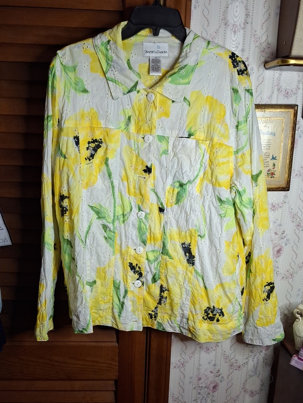 Drapers & Damons Yellow Green White Floral Button-Up Jacket 1X Preloved